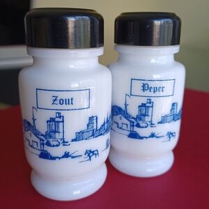 Blue and White Milk Glass Salt and Pepper Shakers